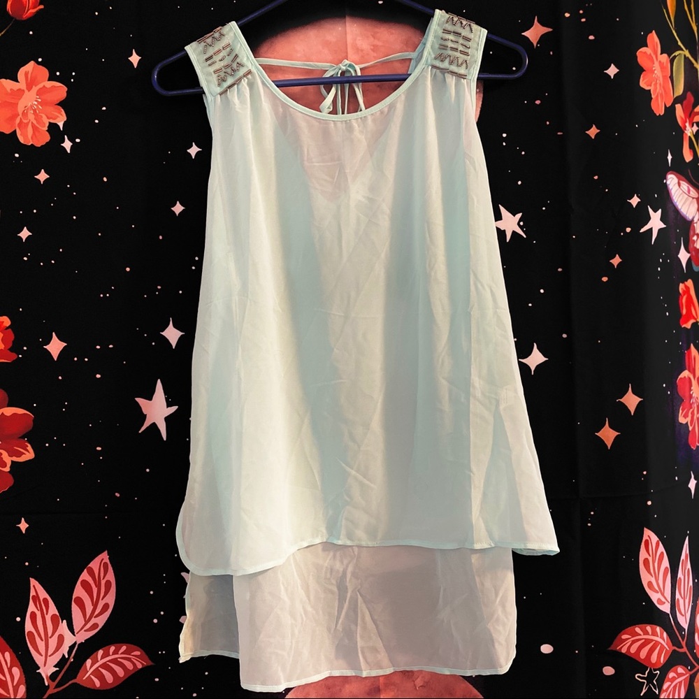 Mint Hi-lo Beaded Tank Top